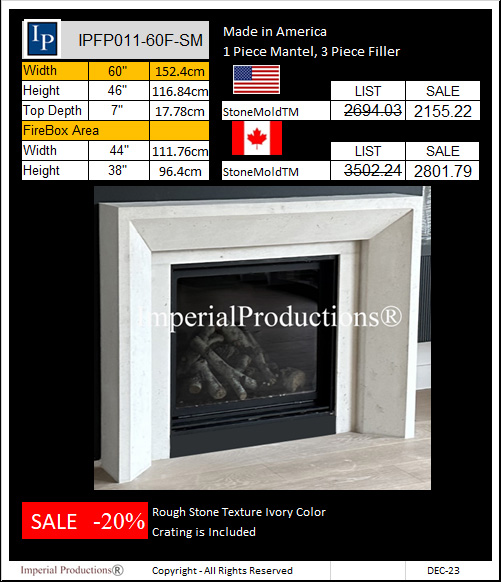 IPFP011-60F-SM StoneMold Mantel with Filler Modern Style 