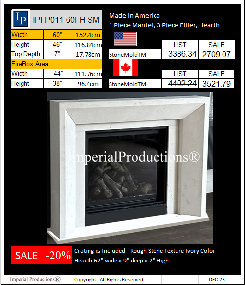IPFP011-60-FH-SM StoneMold Mantel with Filler and Hearth Modern Style