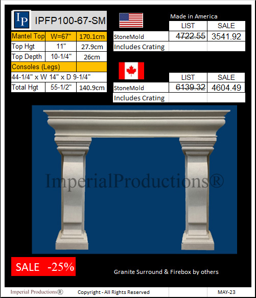 IPFP100-67-SM StoneMold Mantel 67 inch Art Deco Style