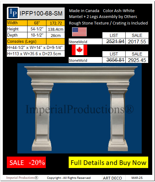 IPFP100-68-SM StoneMold Mantel 68 inch Art Deco Style